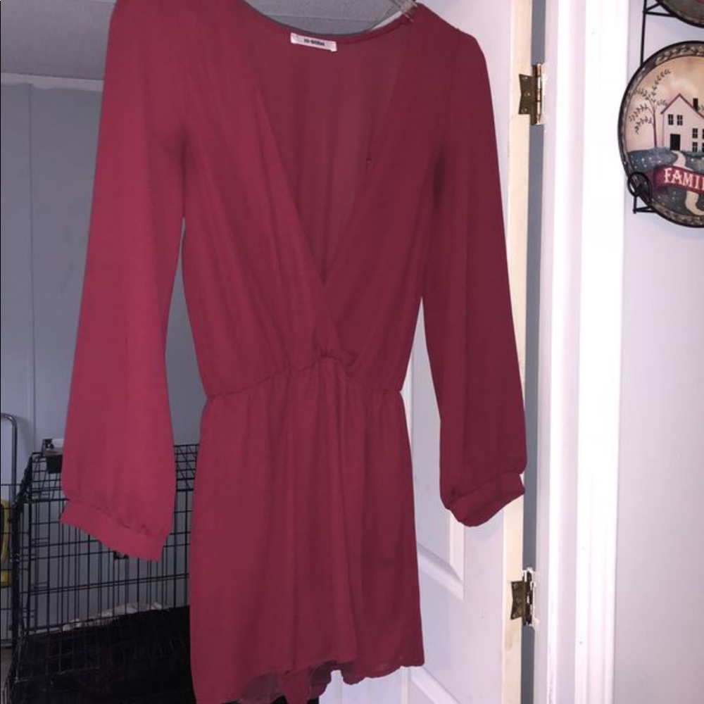 Burgundy romper.